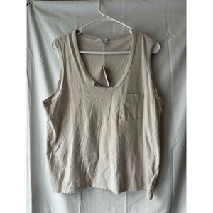 James Perse V Neck Cotton Tank in Salt Size 2